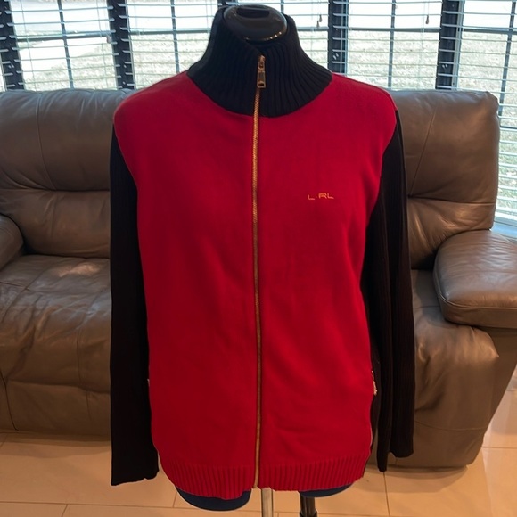 Ralph Lauren Black Label Womens Knit Cardigan Sweater Size XL Red Black Full Zip - Picture 1 of 16